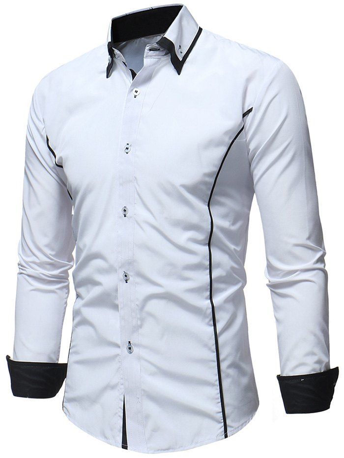 

Color Block Seam Detail Button Down Casual Shirt, White