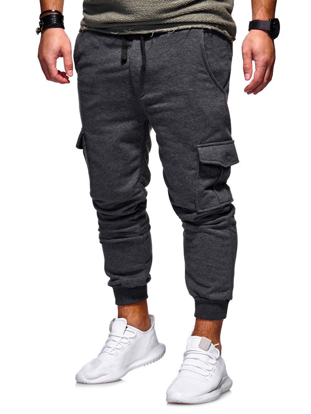 

Casual Side Pockets Fleece Jogger Pants, Dark gray
