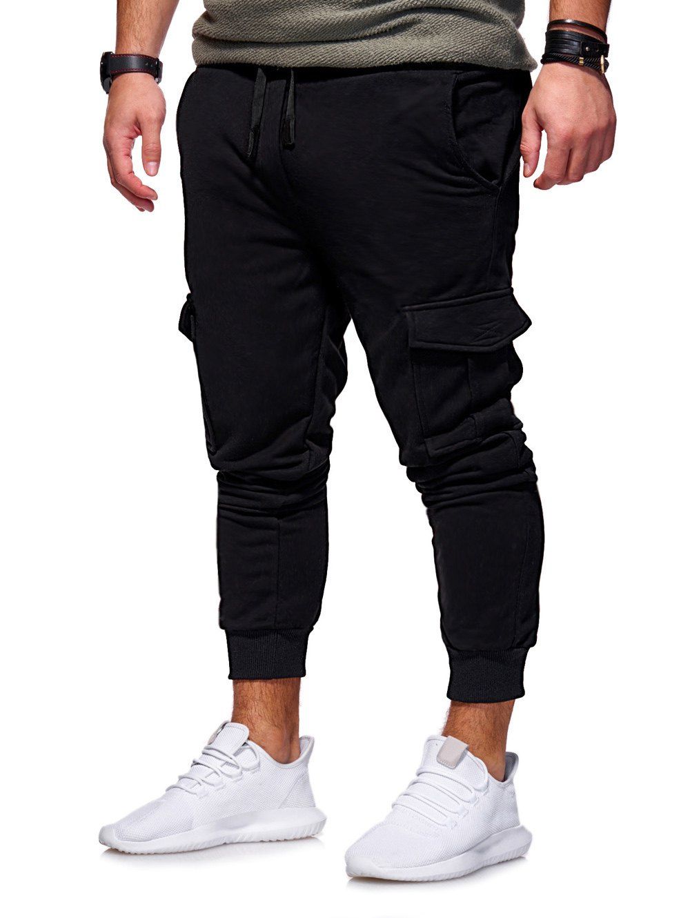

Casual Side Pockets Fleece Jogger Pants, Black