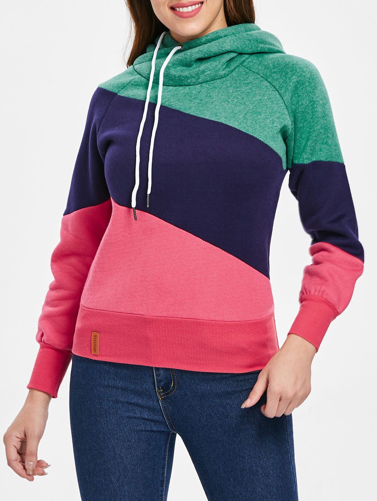 [69% OFF] Casual Color Block Long Sleeves Hoodie For Women | Rosegal
