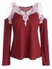 T-shirt à Panneau en Dentelle Transparente à Épaules Ouvertes - Rouge M