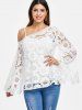 Asymmetrical Long Sleeve Hollow Out Crochet Blouse -  
