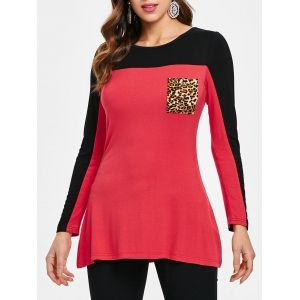 

Color Block Front Pocket Full Sleeve T-shirt, Red