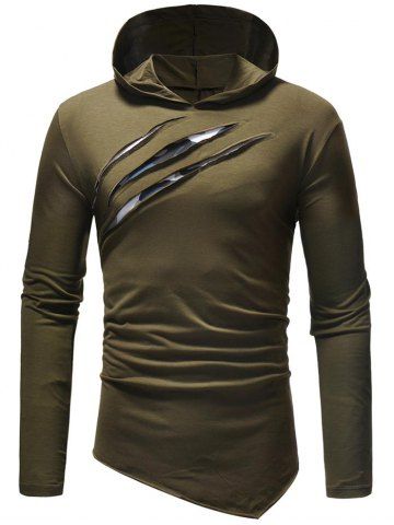 

Atypical Hem Camo Splicing Hooded T-shirt, Army green