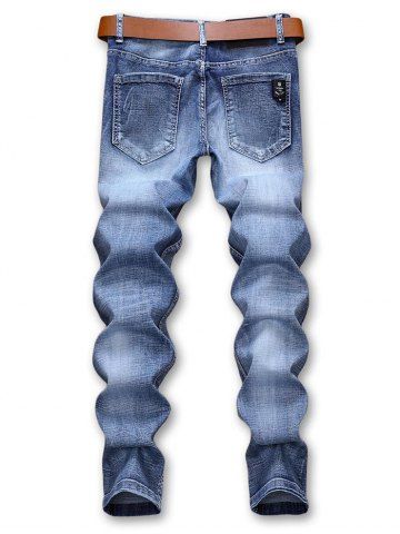 

Halloween Style Embroidery Skull Ripped Detail Faded Jeans, Denim blue