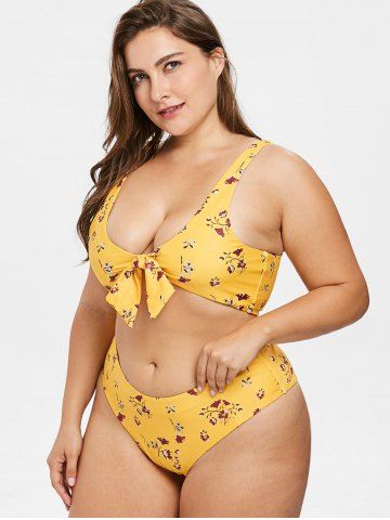 buy tie front floral plus size bikini set