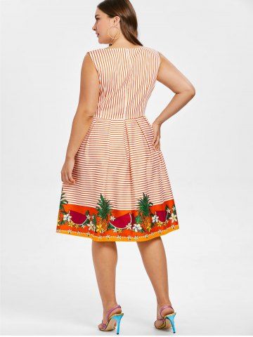 

Plus Size Sleeveless Striped Flared Dress, Multi