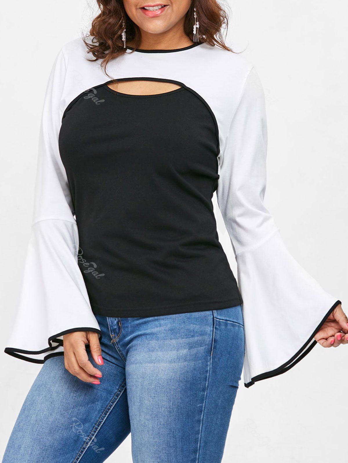 

Plus Size Cut Out Color Block Top, Multi