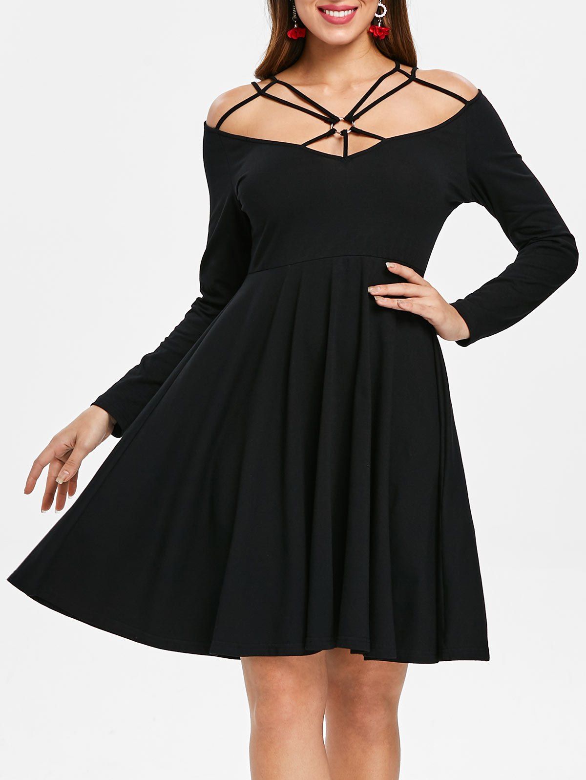 

Cut Out Front Full Sleeve Dress, Black