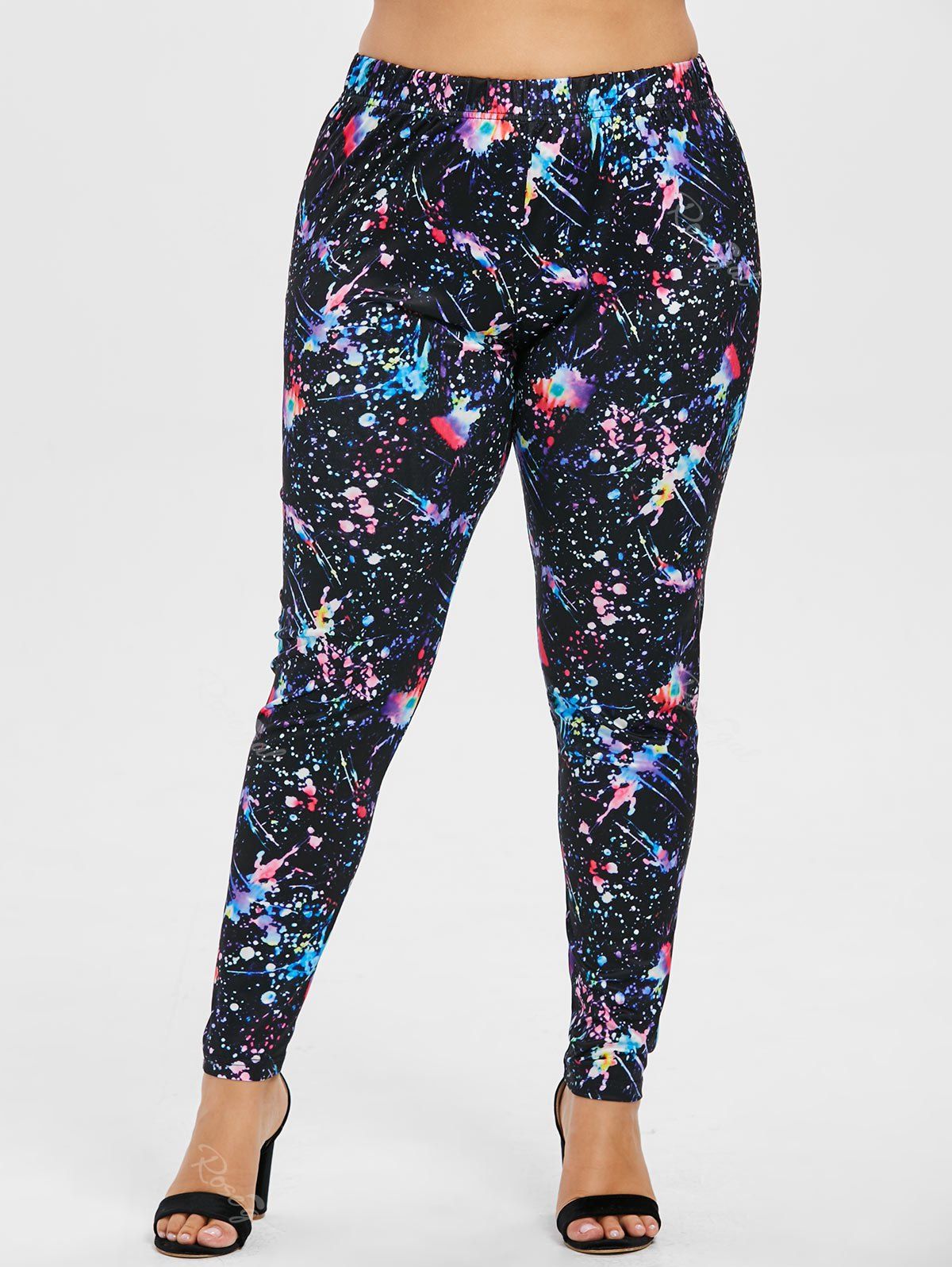 [58% OFF] Splatter Paint Plus Size Elastic Waist Leggings | Rosegal