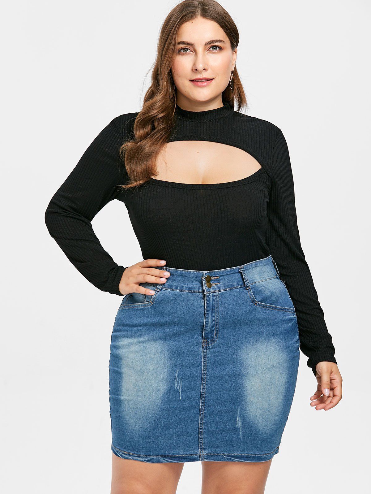 

Plus Size Cut Out Knit T-shirt, Black