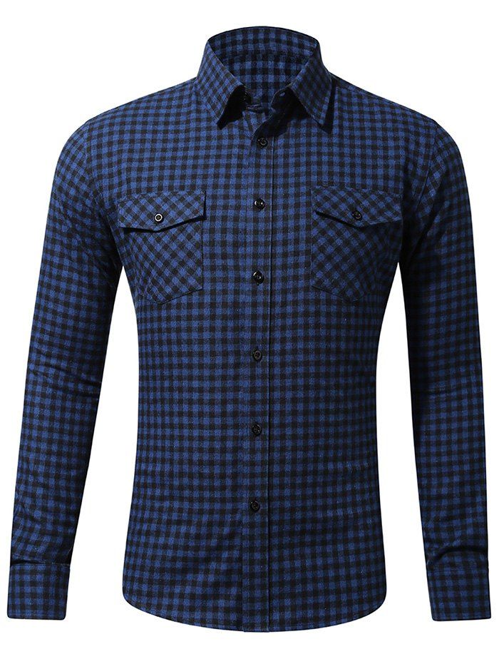 

Check Pattern Chest Flap Pocket Shirt, Navy blue