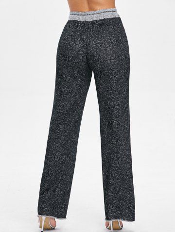 

Contrasting High Rise Marled Wide Leg Pants, Black