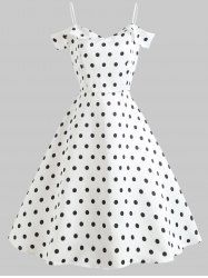 Polka Dot Print Cold Shoulder Vintage Dress -  