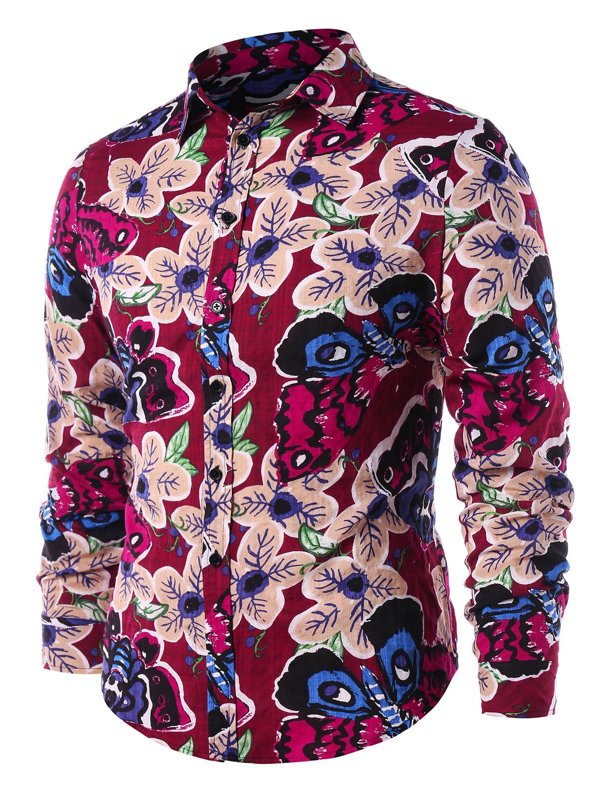 

Butterfly Flower Print Long Sleeve Shirt, Multi