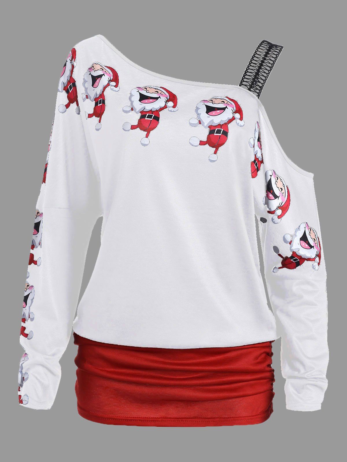 

Santa Claus Laugh Print Cold Shoulder T-shirt, White