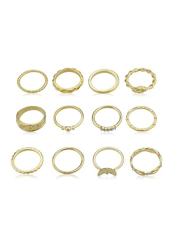 

12Pcs Rhinestone Thin Ring Set, Gold