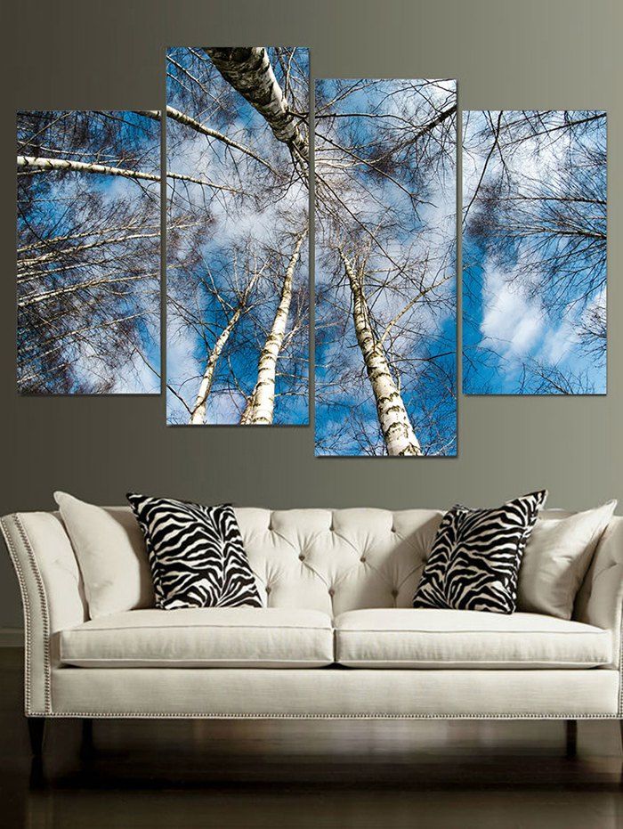 [1 OFF] Big Trees Clear Sky Printed Split Wall Art Canvas Paintings