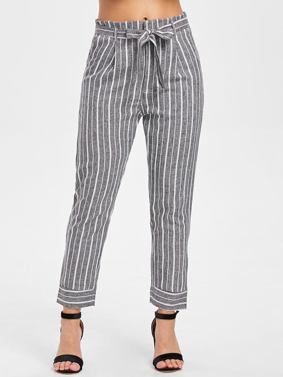 self belt striped pants