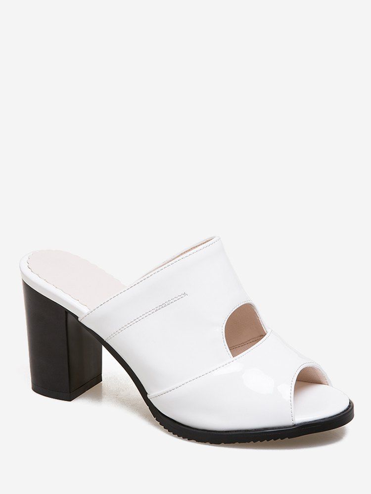 

Plus Size Cut Out Patent Leather Slippers, White