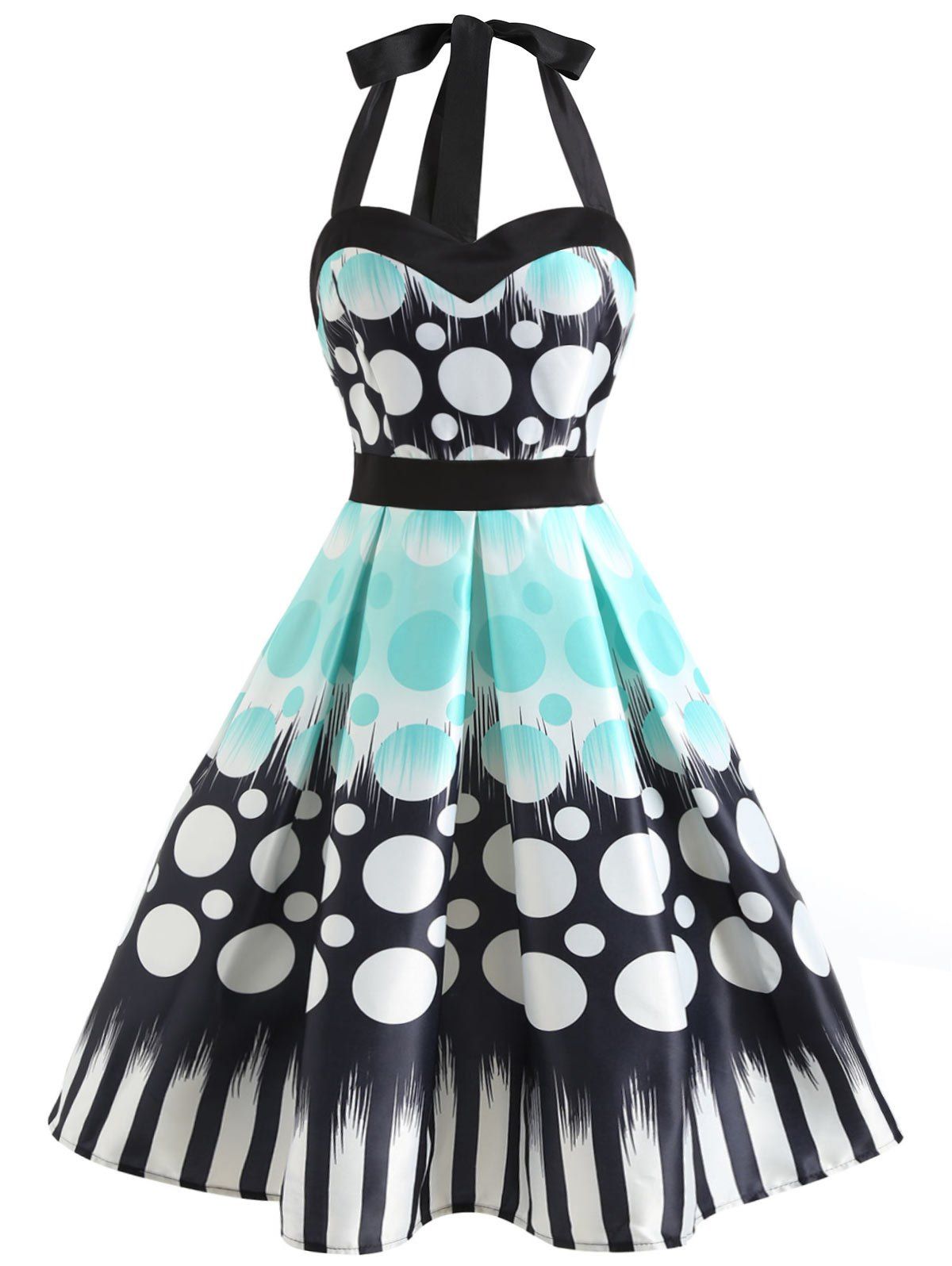 

Halter Neckline Polka Dot Print Dress, Multi