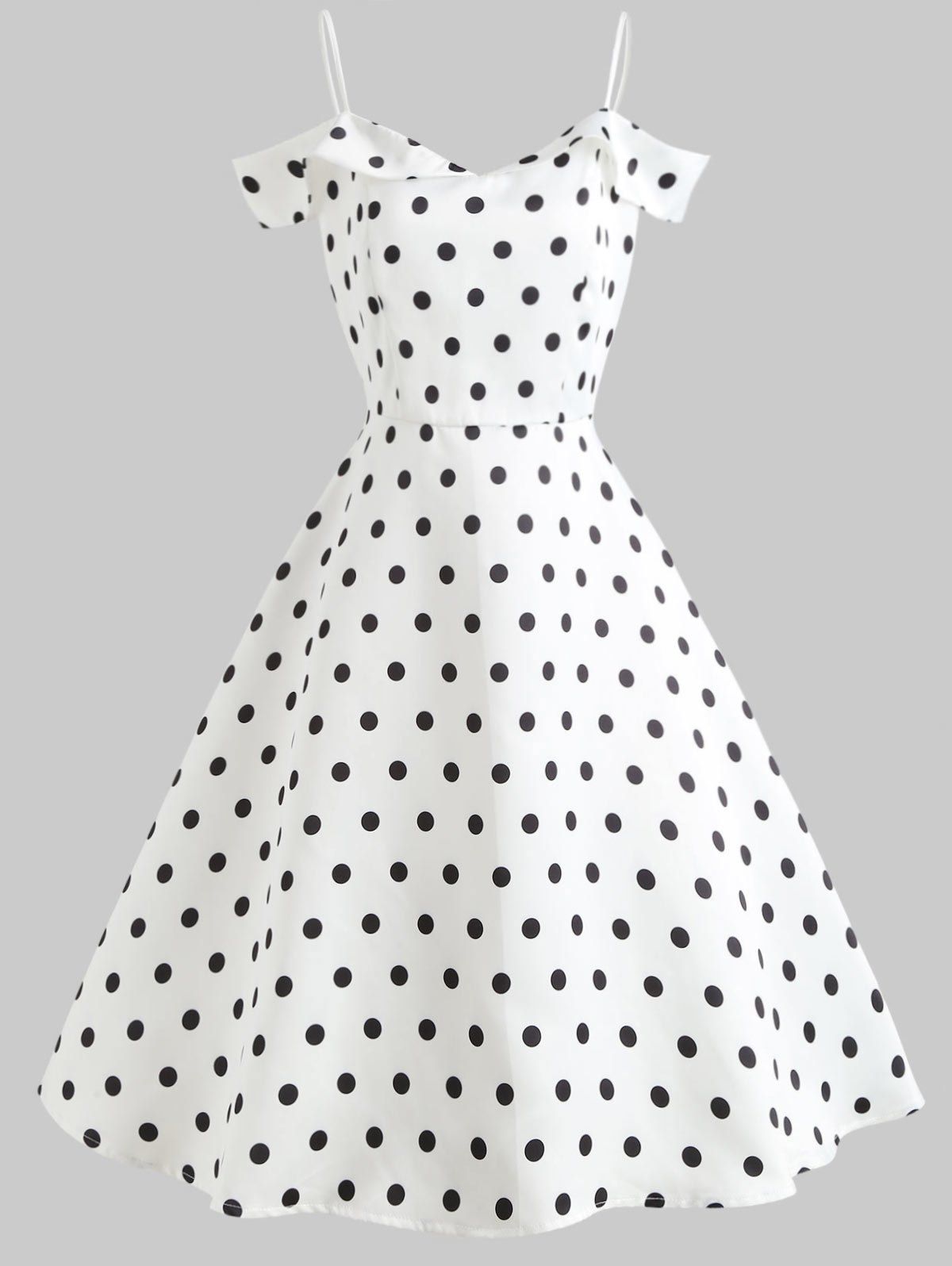 Discount Polka Dot Print Cold Shoulder Vintage Dress  