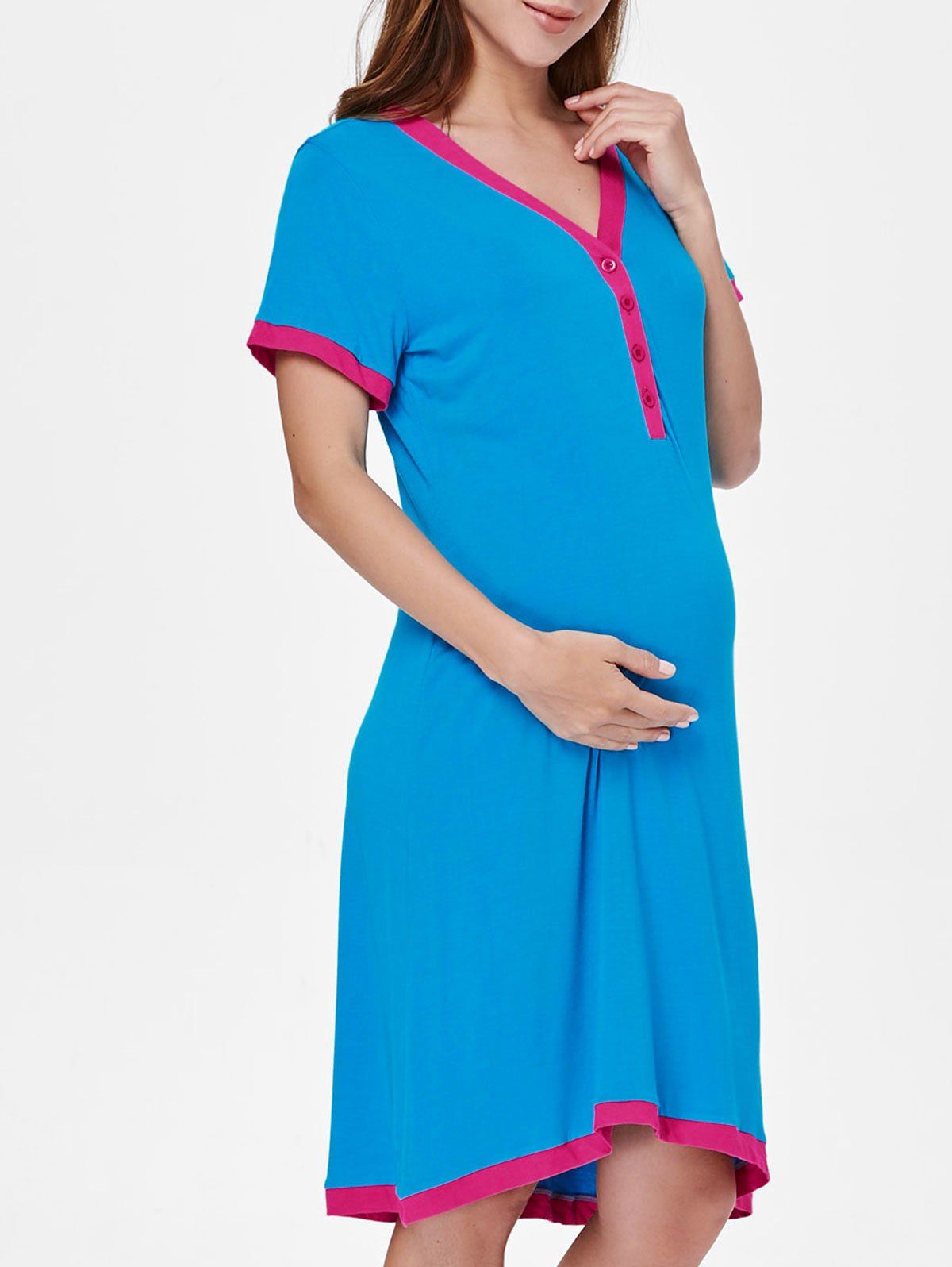 

Short Sleeve Color Block Sleep Dress, Butterfly blue