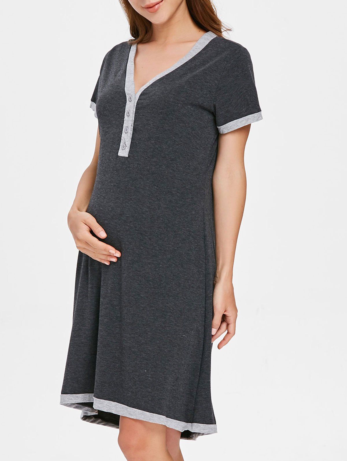 

Short Sleeve Color Block Sleep Dress, Gray