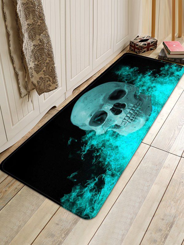 

Skull Fire Pattern Water Absorption Area Rug, Black