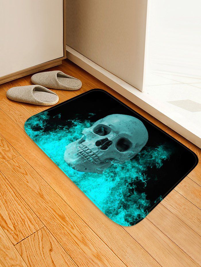 

Skull Fire Pattern Water Absorption Area Rug, Black