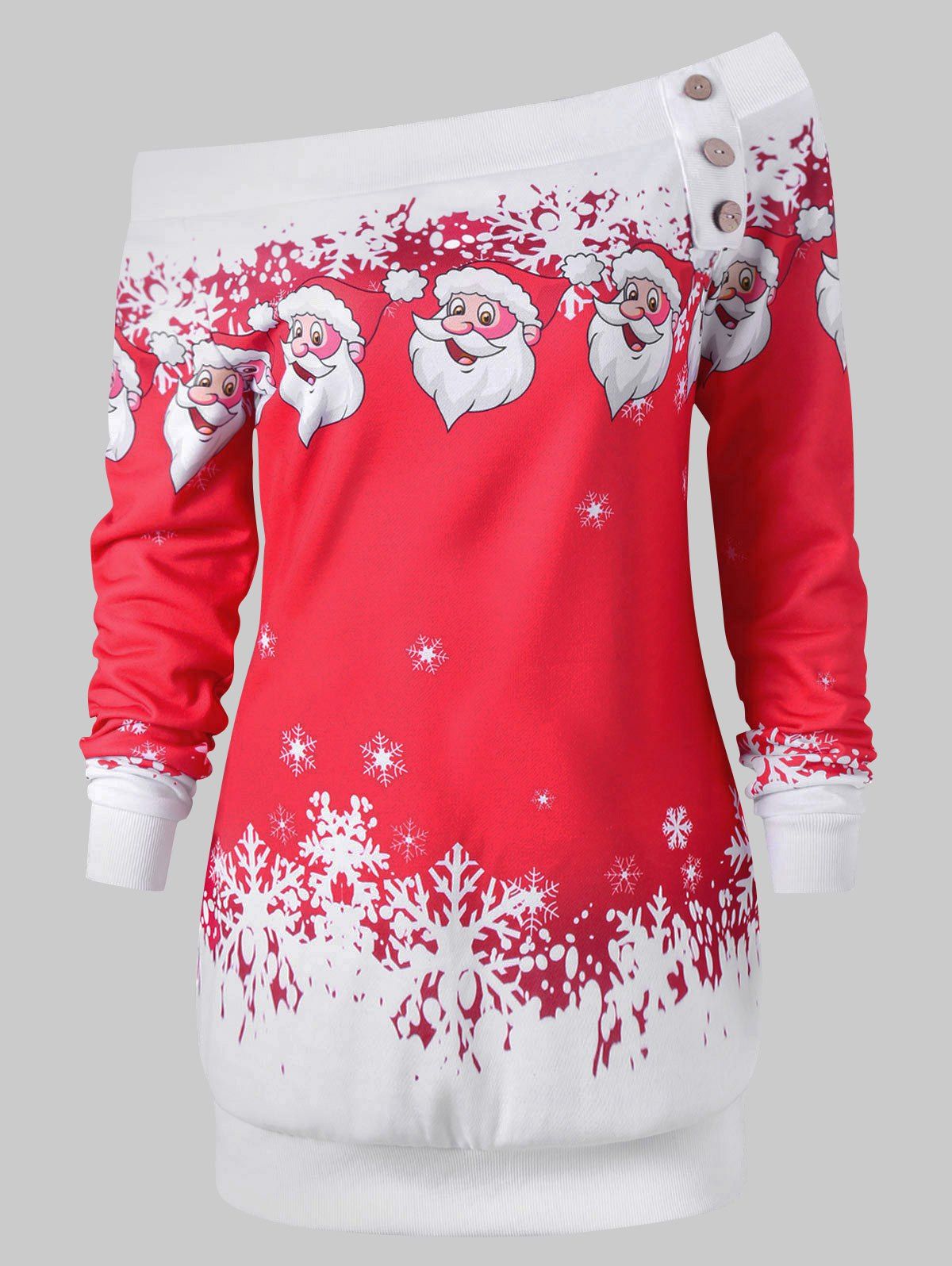 

Pullover Santa Claus Snowflake Skew Neck Christmas Sweatshirt, Deep red