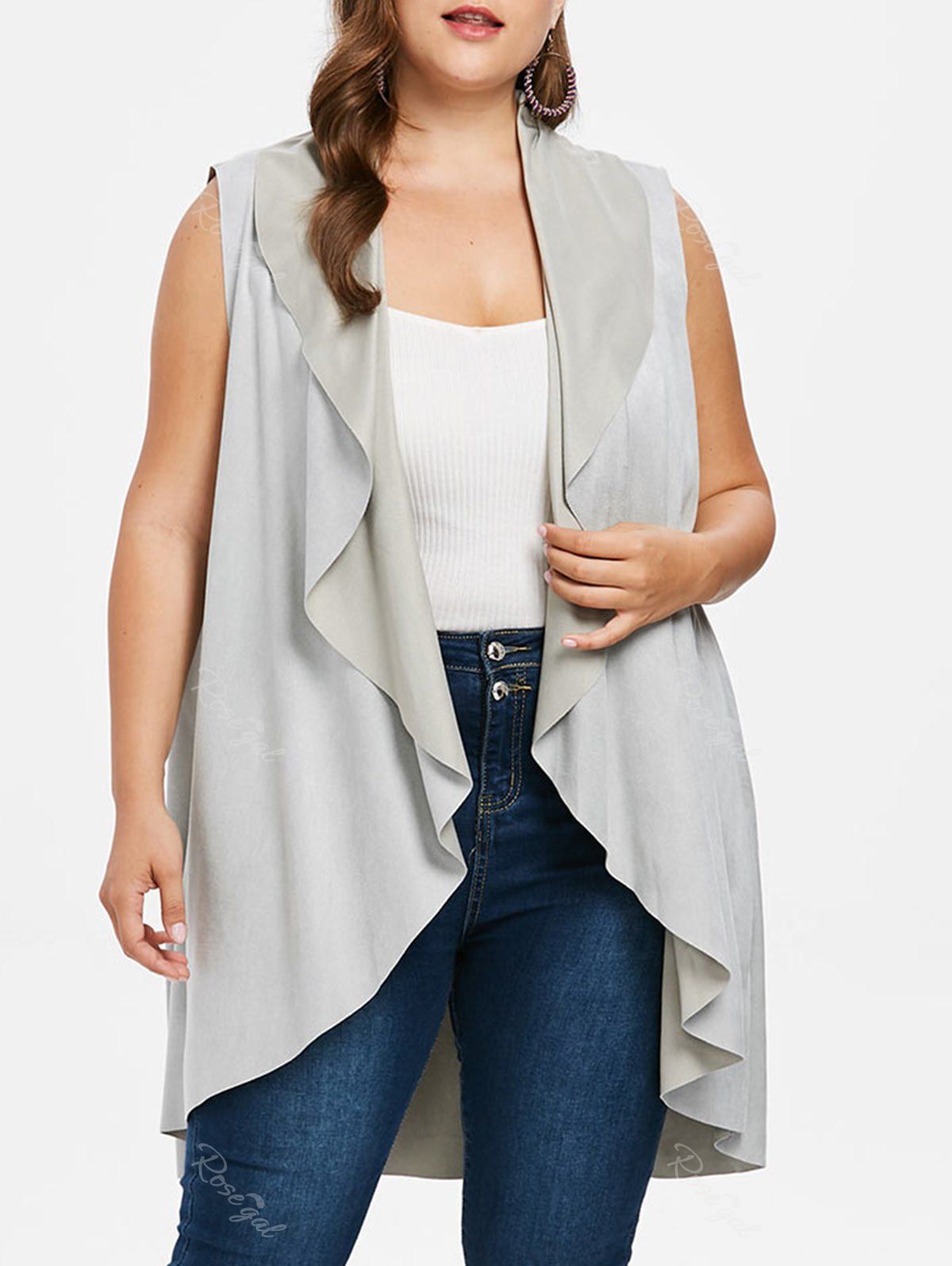 

Plus Size Faux Suede Long Vest, Light gray