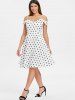 Polka Dot Print Cold Shoulder Vintage Dress -  