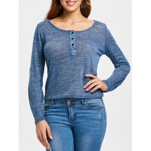 

Women's Stylish Pullover Long Sleeve Scoop Neck Solid Color Blouse, Blue gray