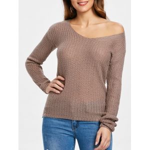 

Casual V-Neck Solid Color Long Sleeves Pullover Sweater For Women, Pale pinkish grey