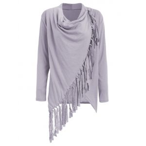 

Tassel Asymmetric Long Sleeve Top, Gray