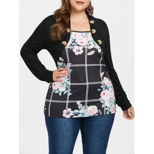

Plus Size Floral Long Sleeve T-shirt, Black