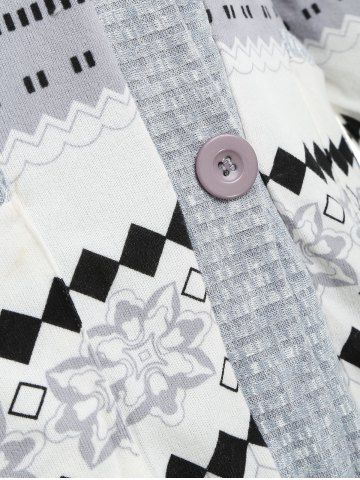 

Hooded Button Up Geometric Cardigan, Gray