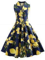 Robe Vintage Citron Imprimé Embellie de Bouton -  