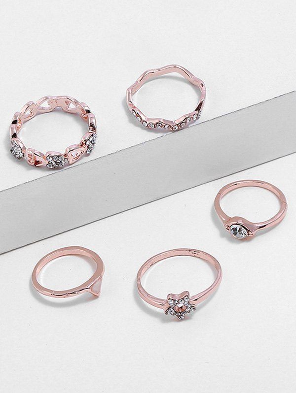 

Heart Star Triangle Design Rhinestone Rings Set, Rose gold