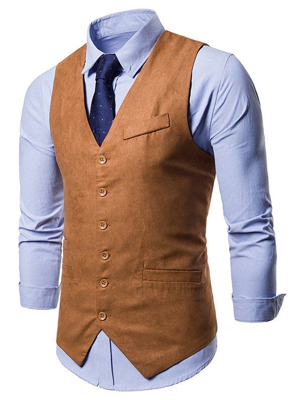 

V Neck Slim Fit Business Vest, Light brown