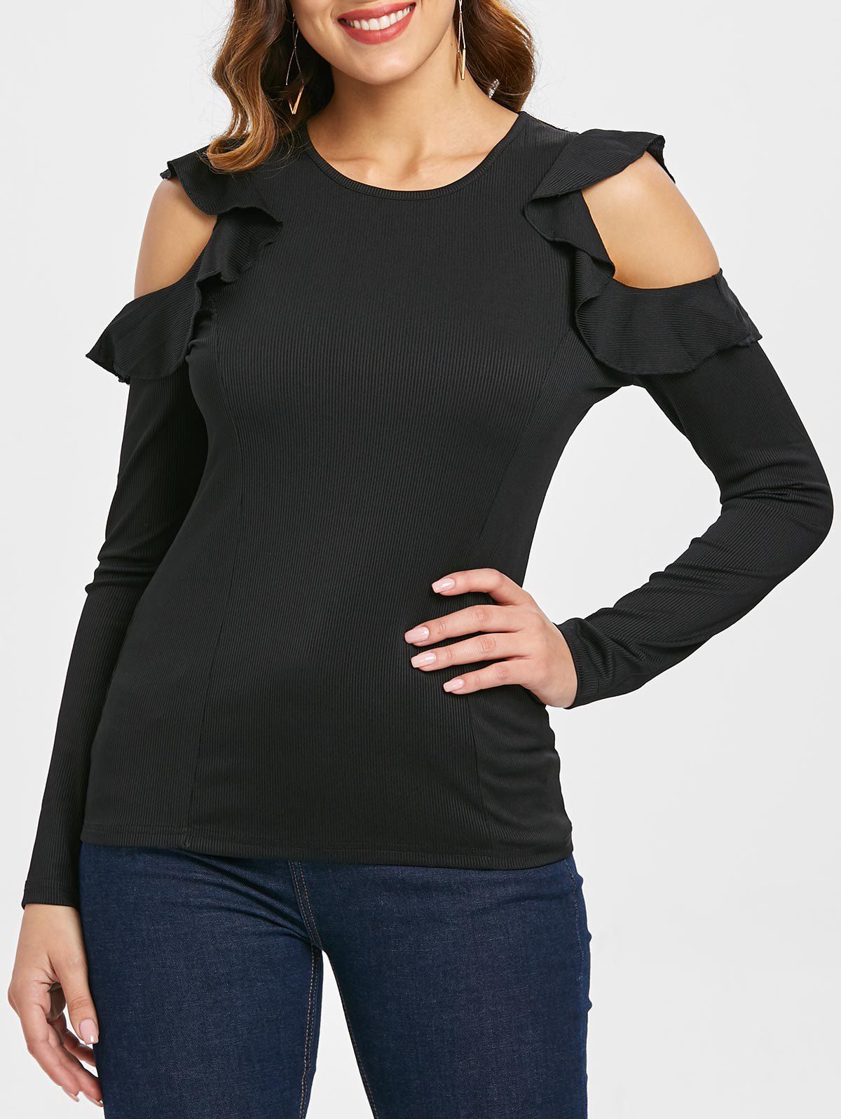 

Frill Cut Out Sleeve T-shirt, Black
