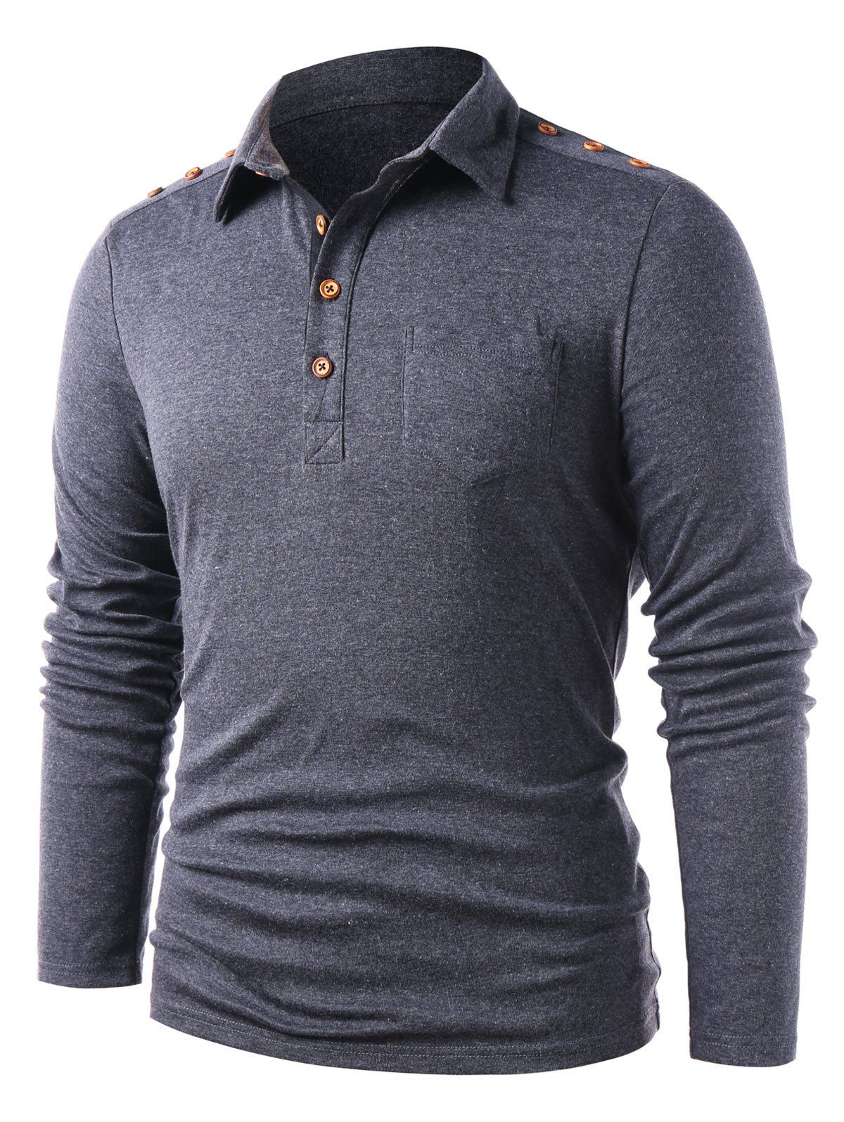 

Button Embellished Long Sleeve T-shirt, Dark slate grey