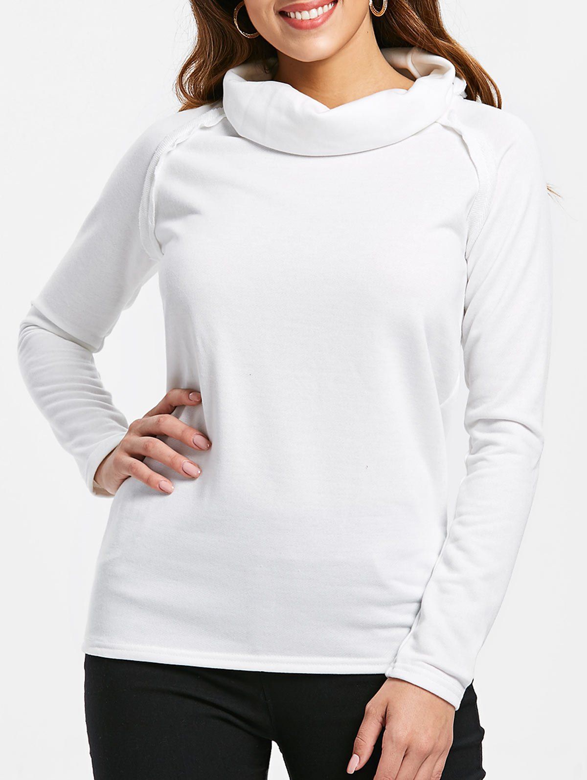 

Stylish Turtleneck Long Sleeve Solid Color Women's Sweatshirt, Off-white