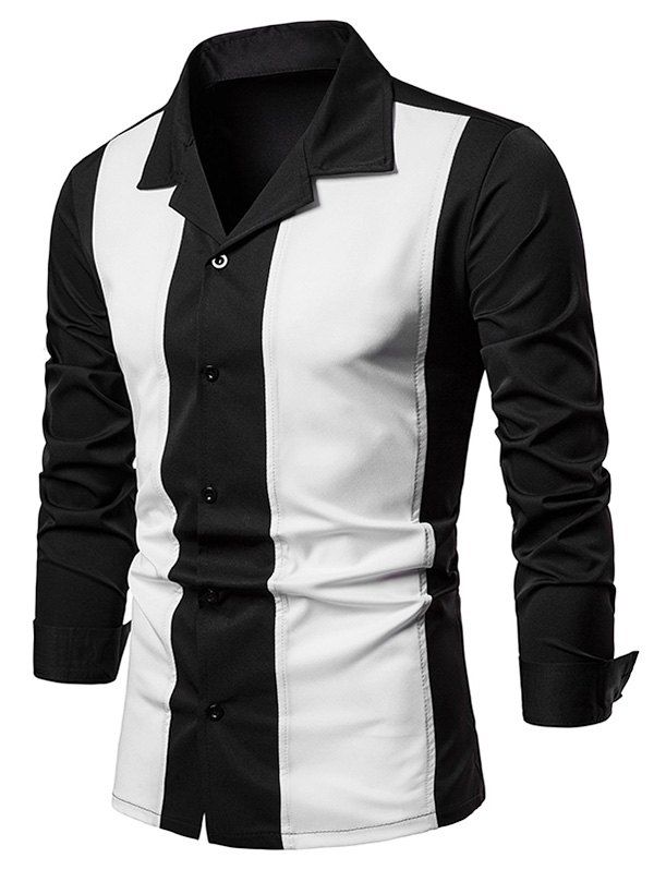 

Long Sleeve Patchwork Color Block Shirt, White