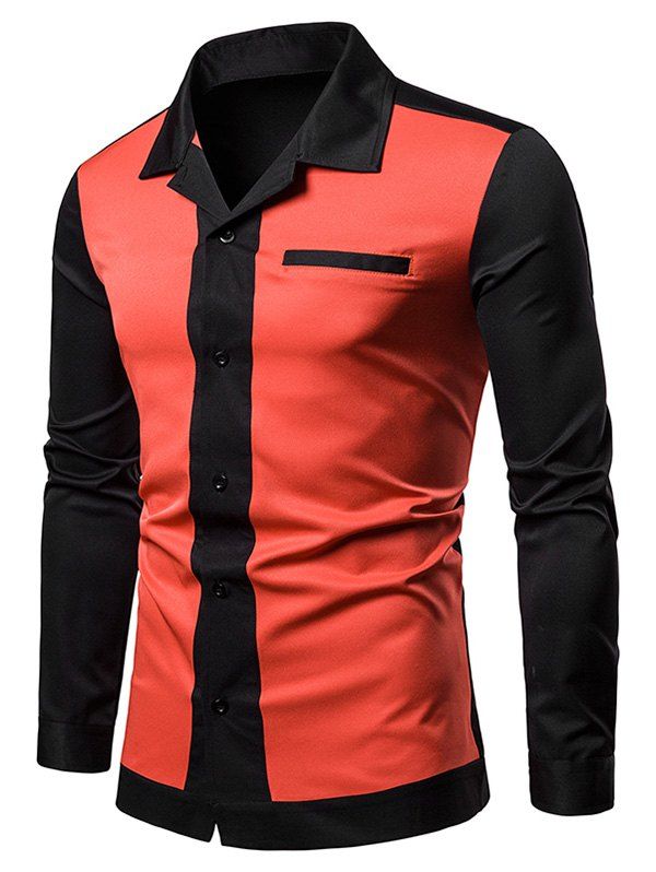 

Long Sleeve Casual Color Block Shirt, Tangerine