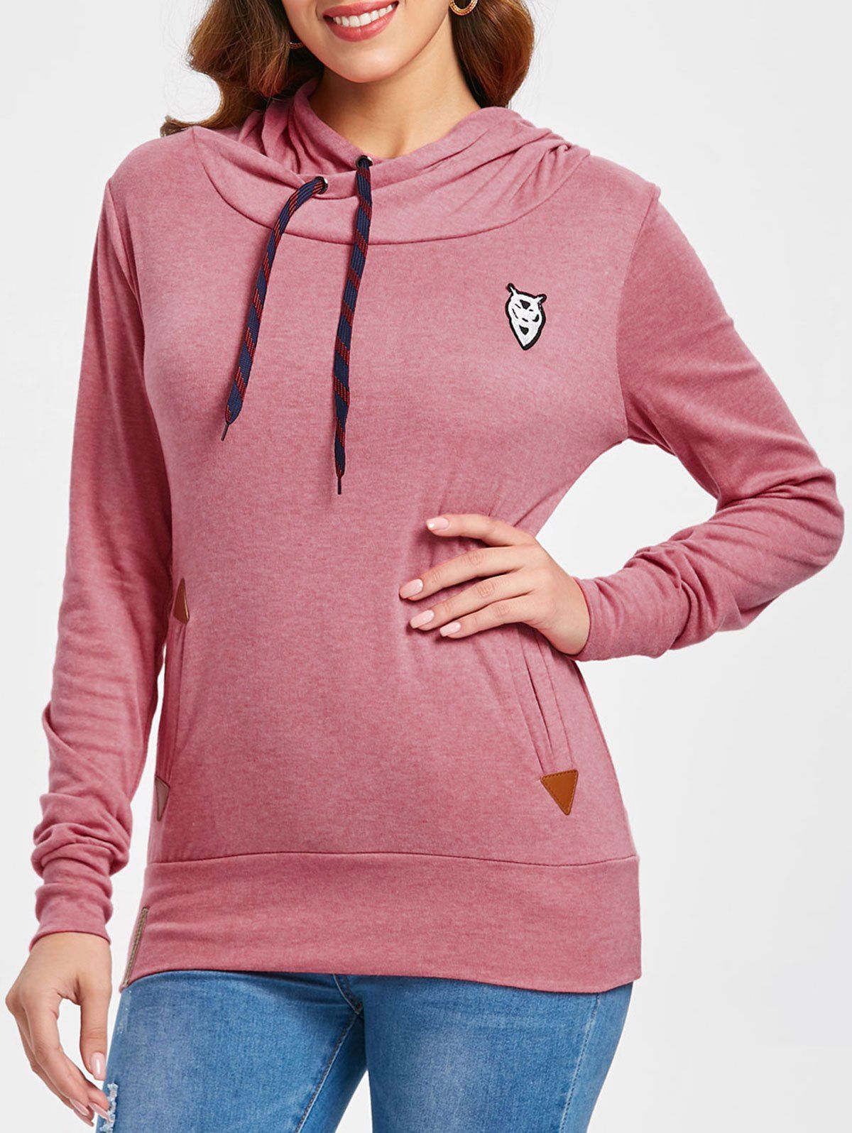 Pink Xl Drawstring Pocket Design Embroidered Hoodie
