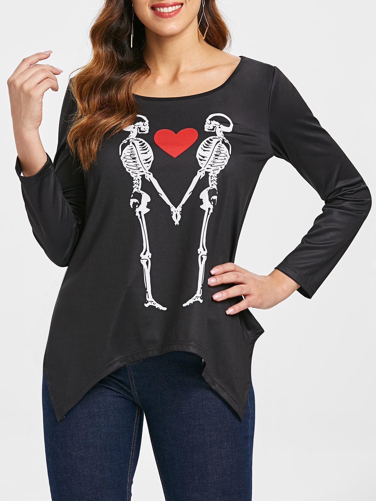 

Skeleton Heart Print Graphic Tee, Black