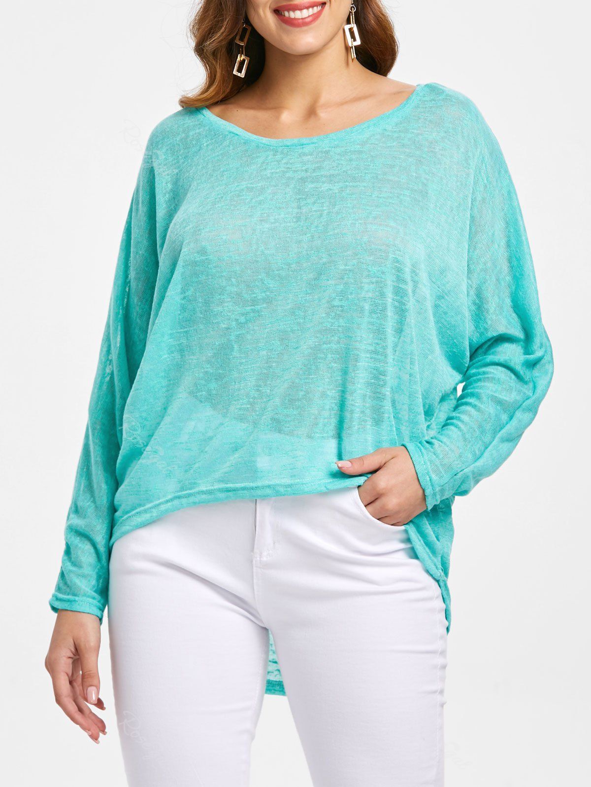 

Dolman Sleeve Asymmetrical Sweater, Green