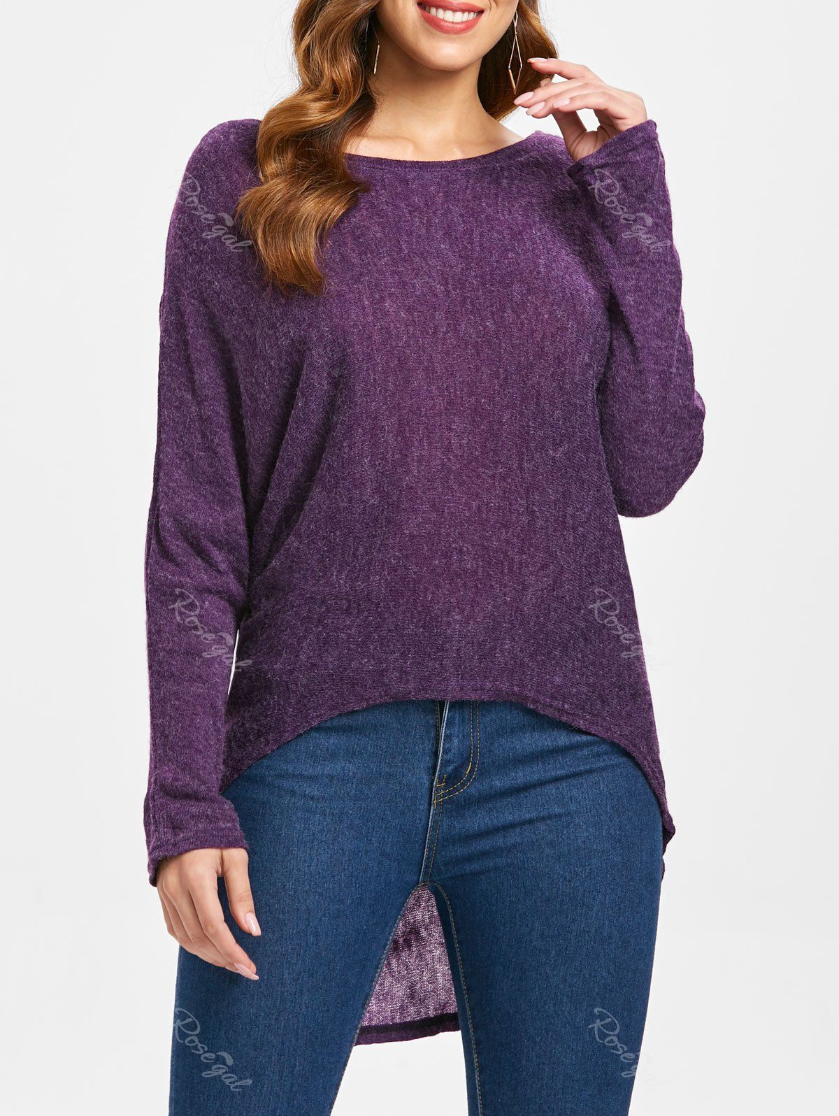 

Dolman Sleeve Asymmetrical Sweater, Purple